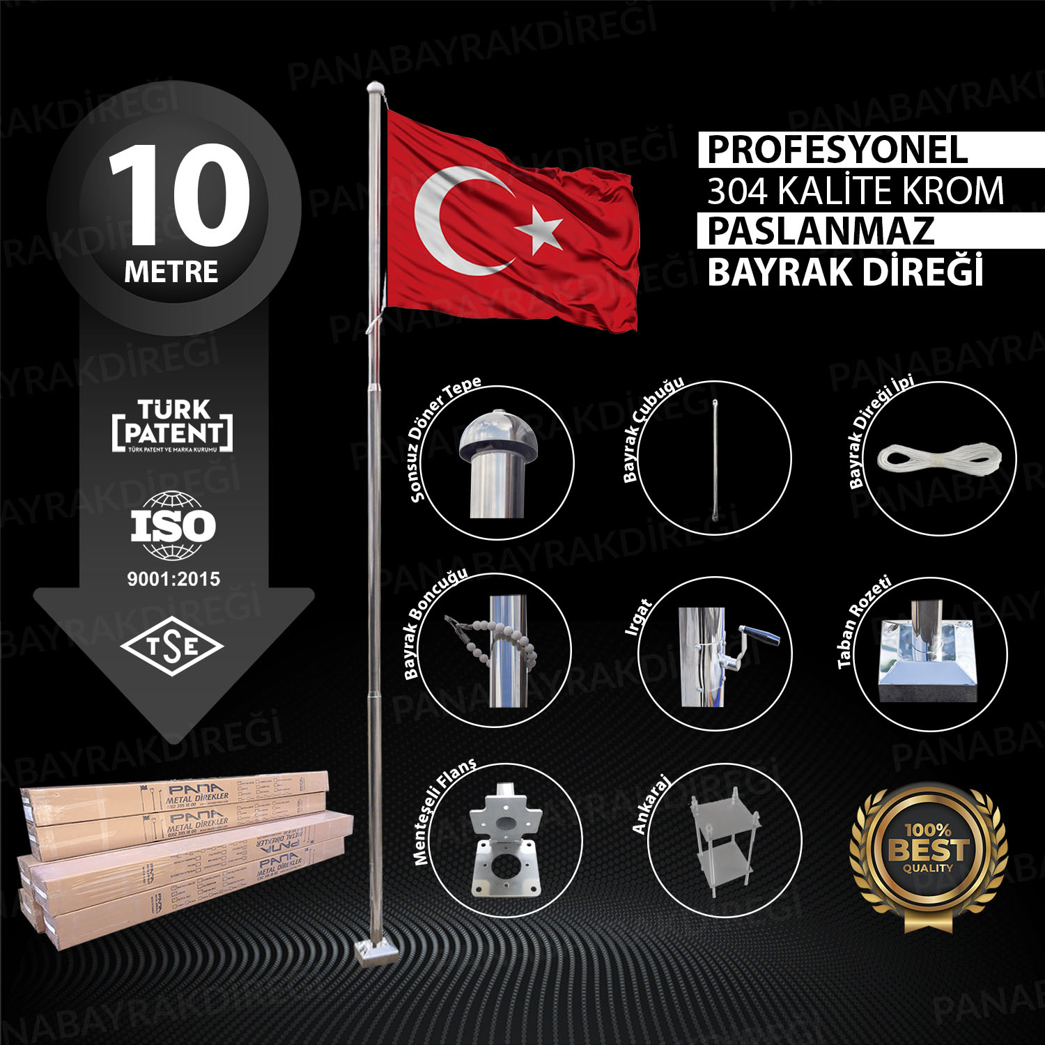 10 Metre İnox 304 Kalite Paslanmaz Krom Çelik Profesyonel Bayrak Direği 1 10 Metre İnox 304 Kalite Paslanmaz Krom Çelik Profesyonel Bayrak Direği