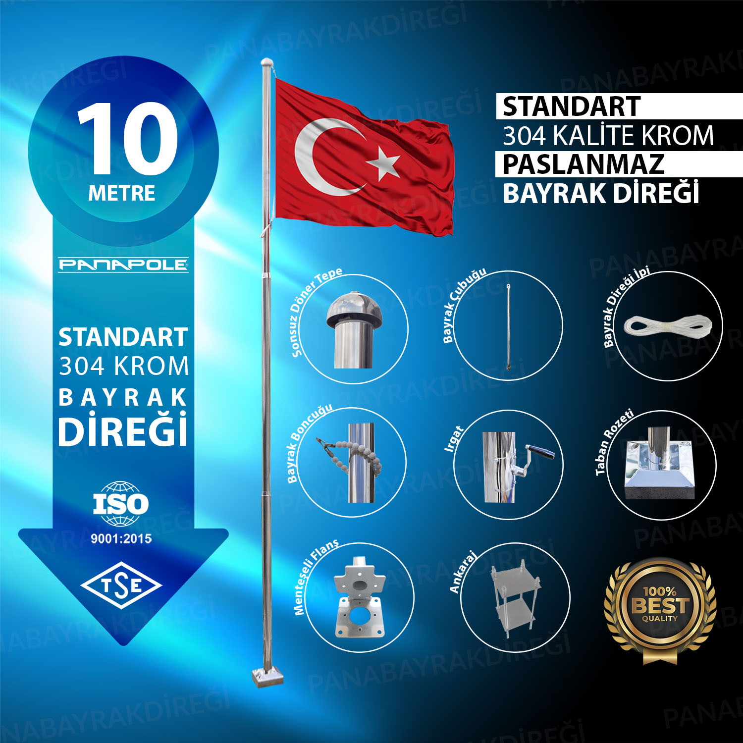 10 Metre İnox 304 Kalite Paslanmaz Krom Çelik Standart Bayrak Direği 1 10 Metre İnox 304 Kalite Paslanmaz Krom Çelik Standart Bayrak Direği