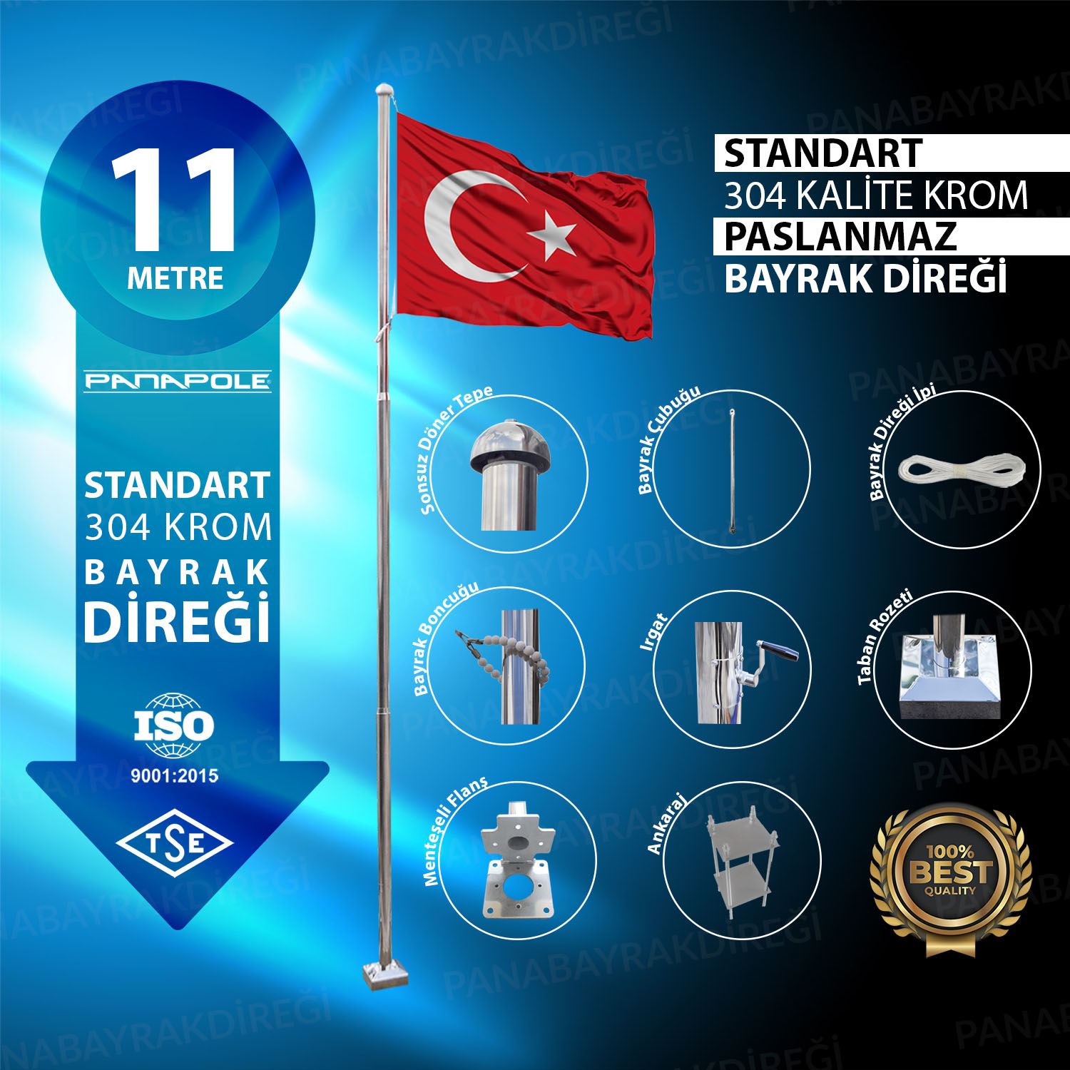 11 Metre İnox 304 Kalite Paslanmaz Krom Çelik Standart Bayrak Direği 1 11 Metre İnox 304 Kalite Paslanmaz Krom Çelik Standart Bayrak Direği