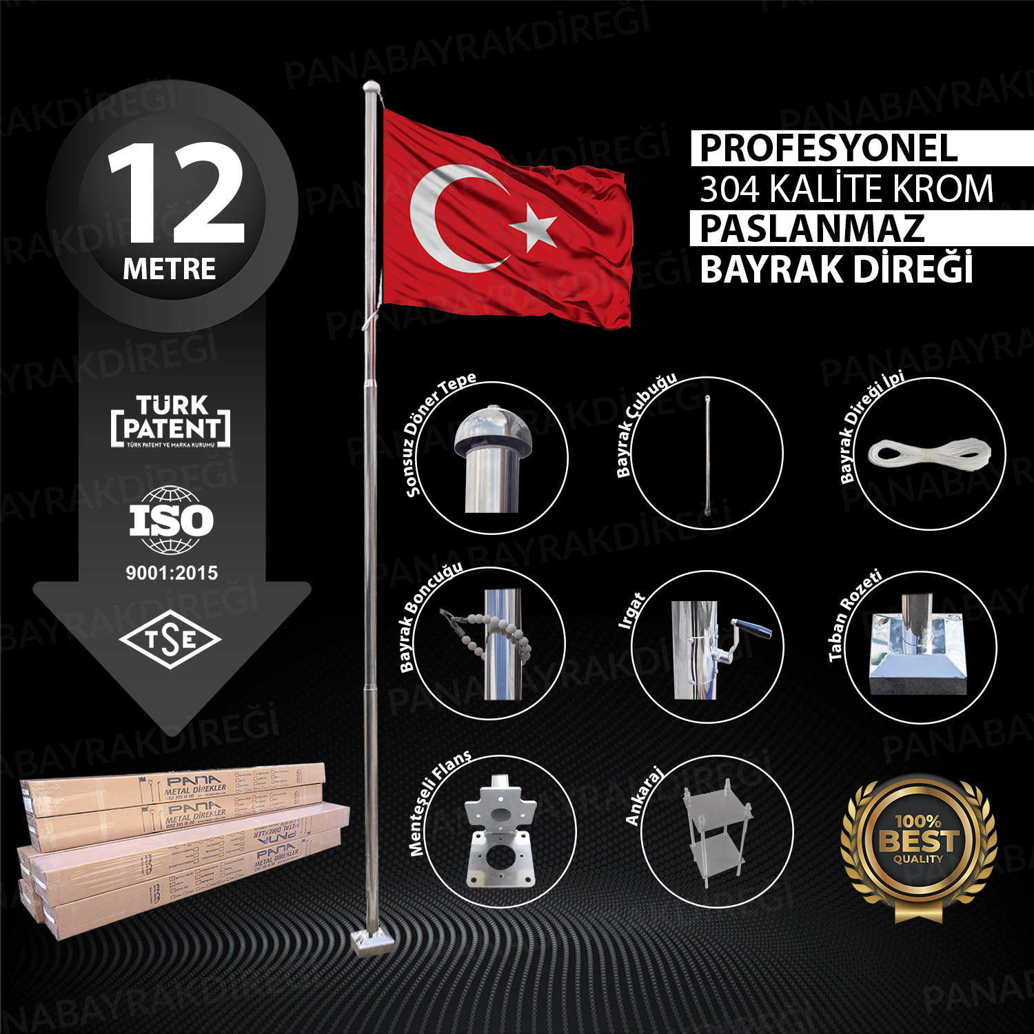 12 Metre İnox 304 Kalite Paslanmaz Krom Çelik Profesyonel Bayrak Direği 1 12 Metre İnox 304 Kalite Paslanmaz Krom Çelik Profesyonel Bayrak Direği