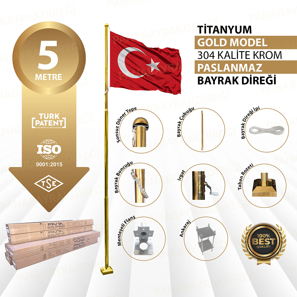 5 Metre İnox 304 Kalite Paslanmaz Krom Çelik Titanyum Gold Bayrak Direği 1 5 Metre İnox 304 Kalite Paslanmaz Krom Çelik Titanyum Gold Bayrak Direği