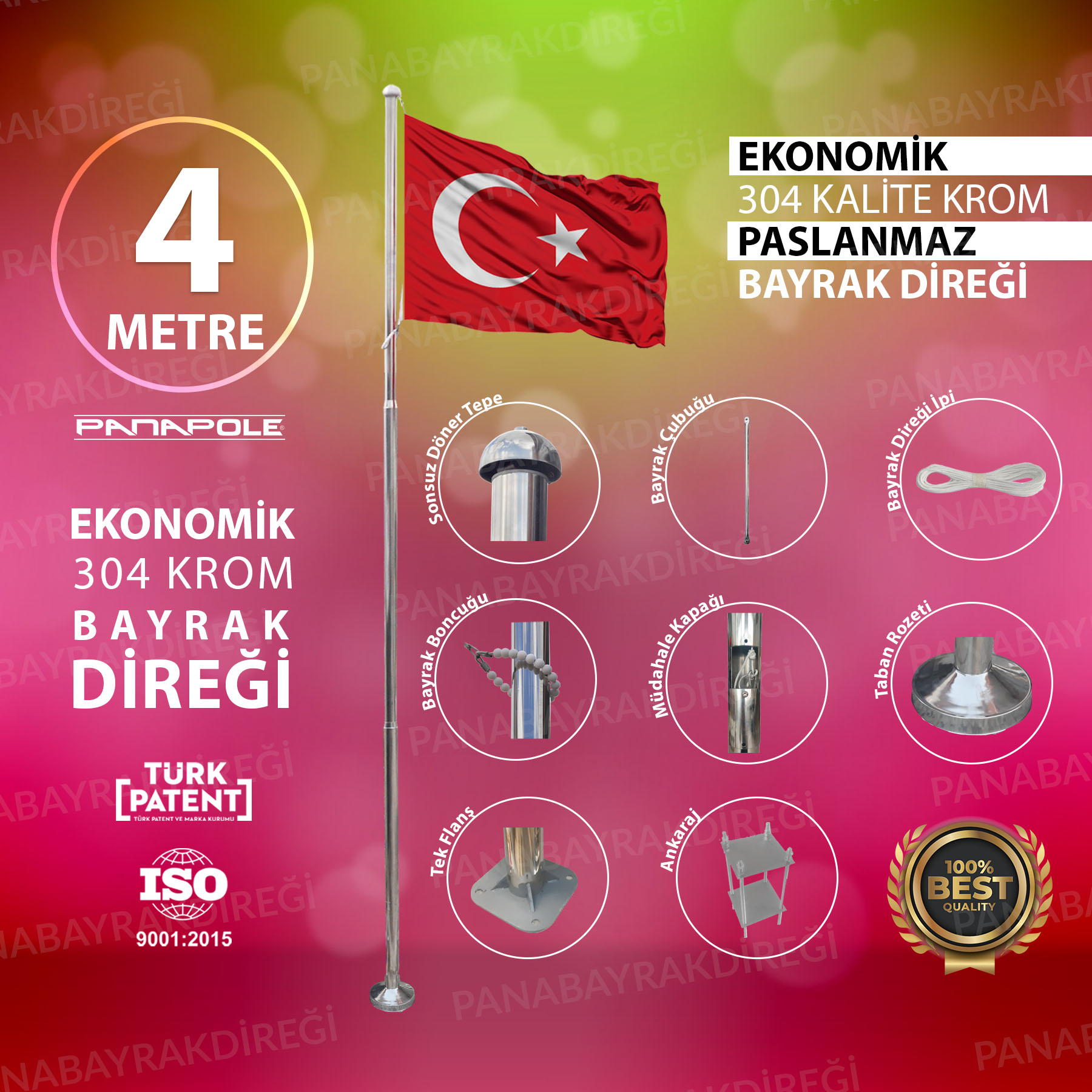 4 Metre İnox 304 Kalite Paslanmaz Krom Çelik Ekonomik Bayrak Direği 1 4 Metre İnox 304 Kalite Paslanmaz Krom Çelik Ekonomik Bayrak Direği